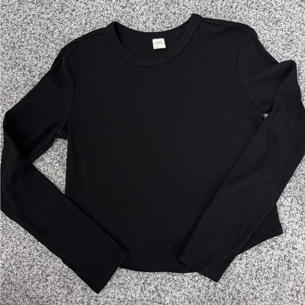 Old Navy Black Ribbed Long-Sleeve Crewneck Tee